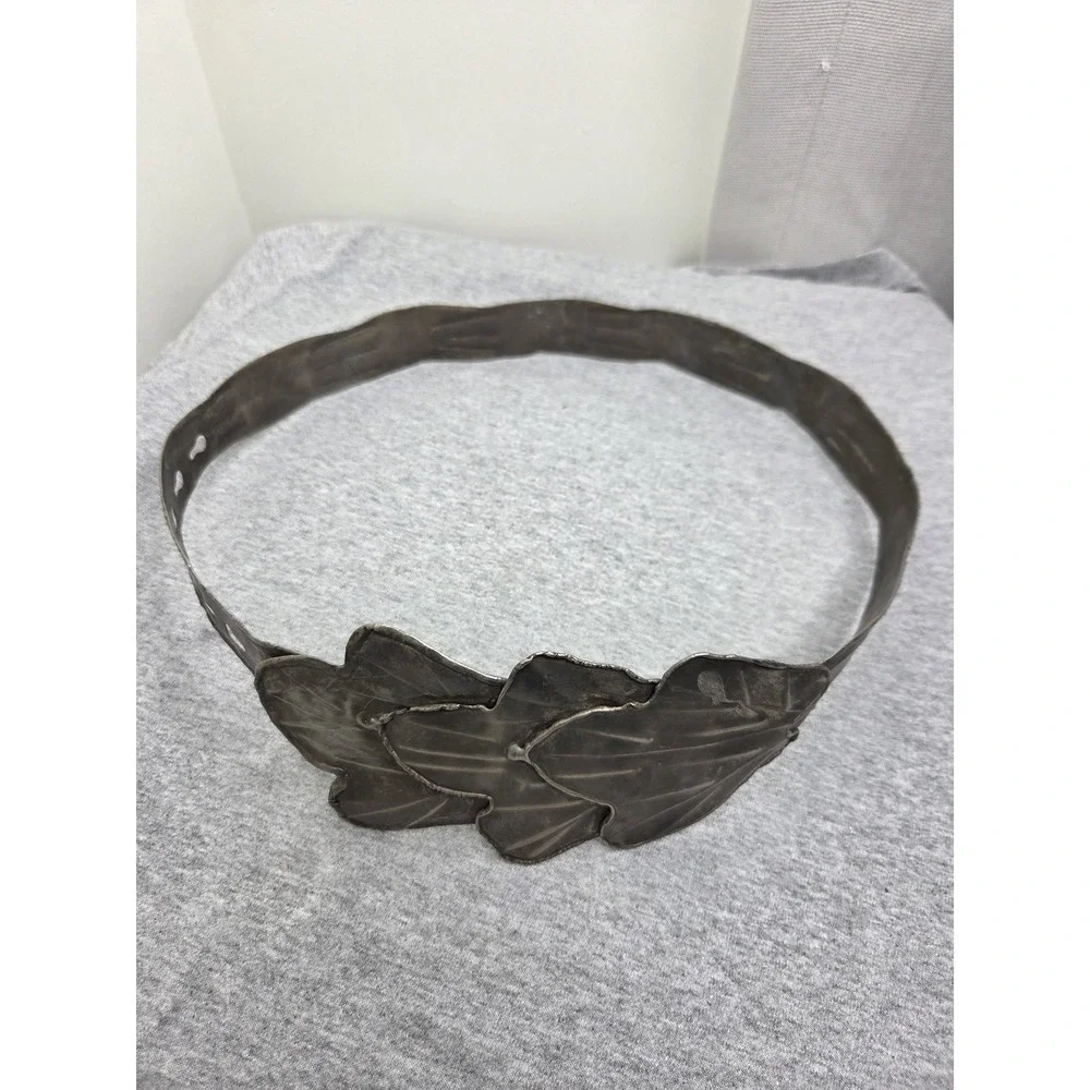 Vintage Womens Handmade Solid Brass Wide Statement Adjustable Leaf Belt 34in